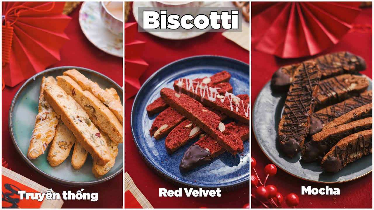 Làm Biscotti Truyền Thống, Mocha và Red Velvet Đơn Giản Mà Siêu Ngon